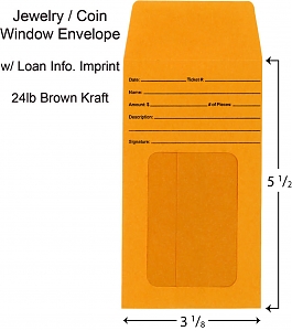 Larger image for Jewelry Window Storage Envelopes - w/ Loan Info.
